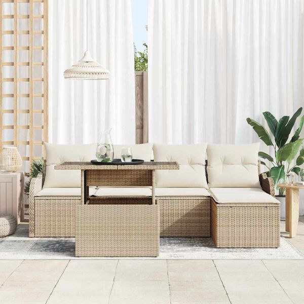 vidaXL Gartensofa-set mit Kissen 6 pcs Beige Polyrattan