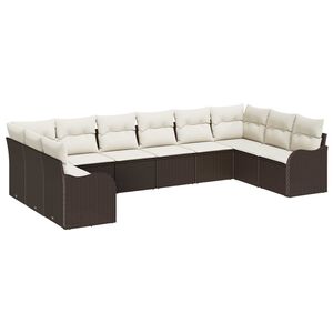 vidaXL Gartensofa-set mit Speicher 10 pcs Braun und Wei&szlig; Poly-Rattan