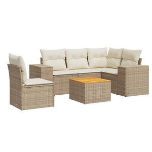 vidaXL 6-tlg. Garten-Sofagarnitur mit Kissen Beige Poly Rattan