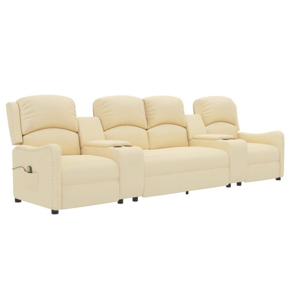 vidaXL 4-Sitzer Massagesessel mit Getränkehalter Creme Stoff