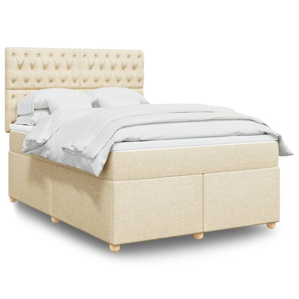 vidaXL Boxspringbett mit Matratze Creme 140x190 cm Stoff