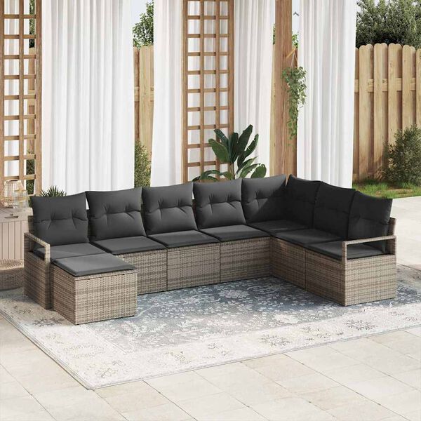 vidaXL Sofa Set mit Kissen mit Speicher 8 pcs Grau Poly-Rattan