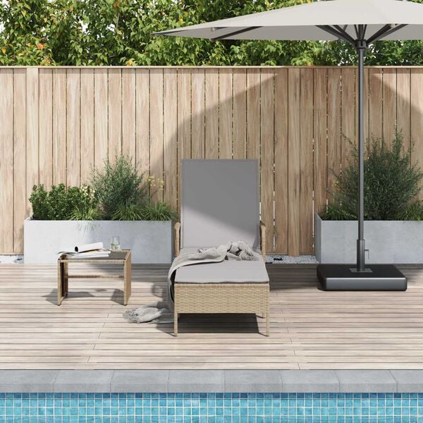 vidaXL Sonnenliege mit Kissen Beige 157 x 55 x 92cm Poly-Rattan