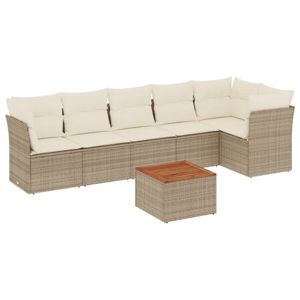 vidaXL 7-tlg. Garten-Sofagarnitur mit Kissen Beige Poly Rattan