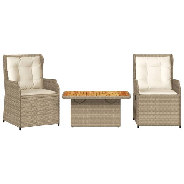 vidaXL 3-tlg. Garten-Lounge-Set mit Kissen Beige Poly Rattan