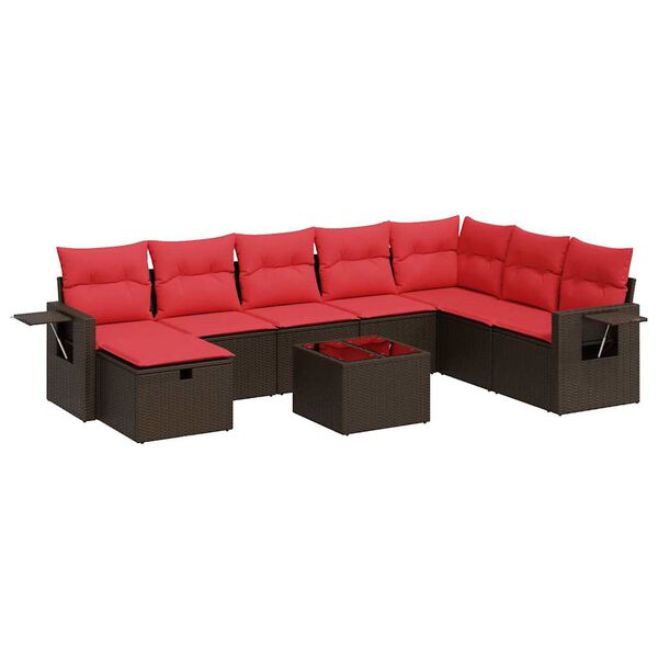 vidaXL 8-tlg. Garten-Sofagarnitur mit Kissen Braun Poly Rattan