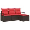 vidaXL Sofa Set 4 stk. Braun und Rot Poly-Rattan
