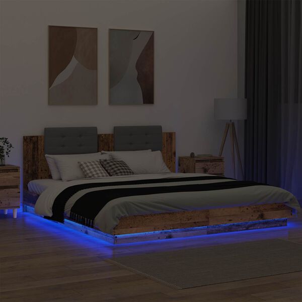 vidaXL Bettgestell mit Kopfteil Altholz 200 x 200 cm Holzwerkstoff