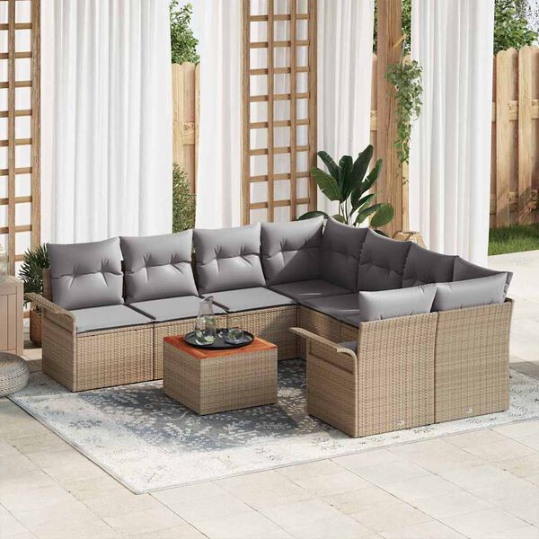 vidaXL Gartensofa-set mit Kissen 9 pcs Beige Poly-Rattan