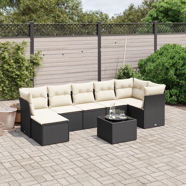 vidaXL 7-tlg. Garten-Sofagarnitur mit Kissen Schwarz Poly Rattan