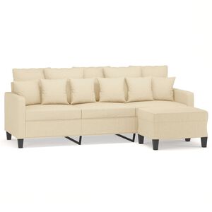 vidaXL 3-Sitzer-Sofa mit Hocker Creme 180 cm Stoff