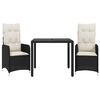 vidaXL 3-tlg. Garten-Bistro-Set mit Kissen Schwarz Poly Rattan