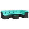 vidaXL 9-tlg. Garten-Sofagarnitur mit Kissen Schwarz Poly Rattan