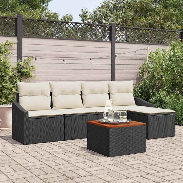 vidaXL Gartensofa-set mit Kissen 6 pcs Schwarz Poly-Rattan