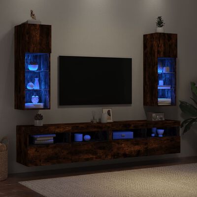 vidaXL TV-Schränke mit LED-Leuchten 2 Stk. Räuchereiche 30,5x30x90 cm