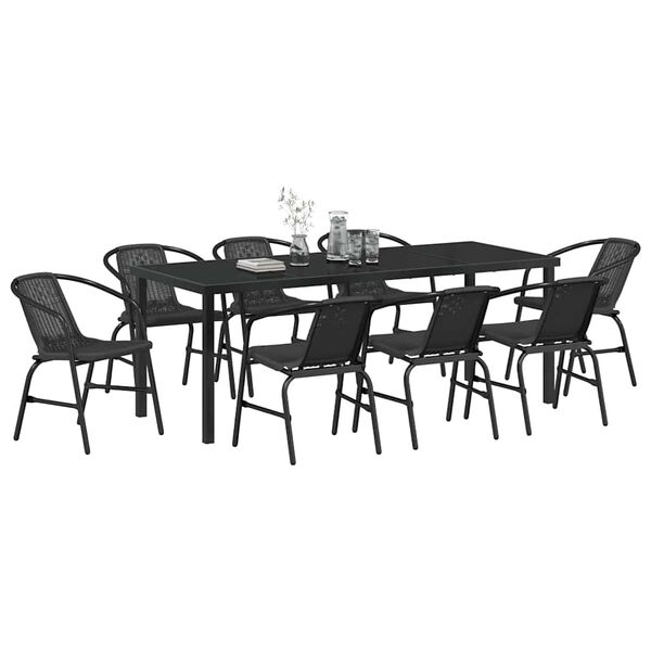 vidaXL Garten Essgruppe 9 pcs Schwarz Pulverbeschichteter Stahl