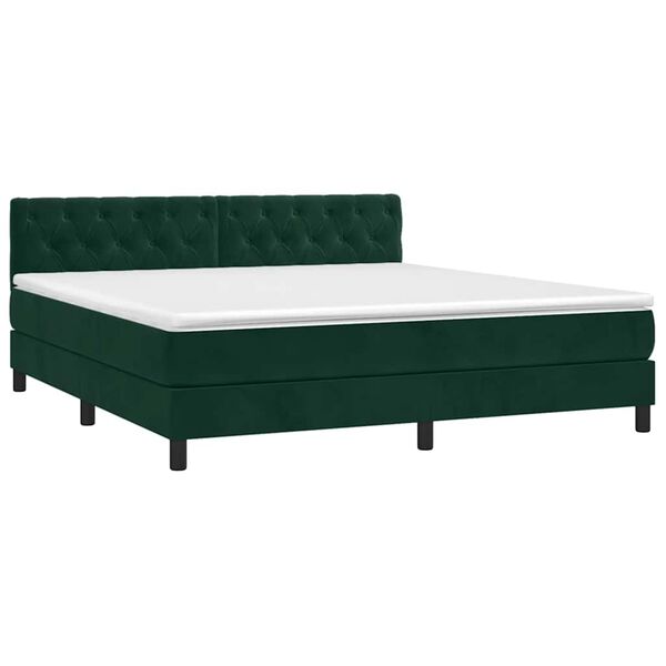 vidaXL Boxspringbett mit Matratze Dunkelgr&uuml;n 160x200 cm Samt