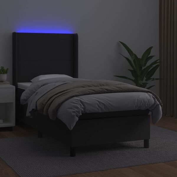 vidaXL Boxspringbett mit Matratze & LED Schwarz 90x200 cm Kunstleder