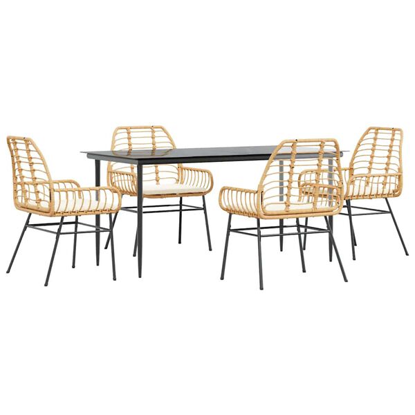 vidaXL 5-tlg. Garten-Essgruppe mit Kissen Braun Poly Rattan Glas