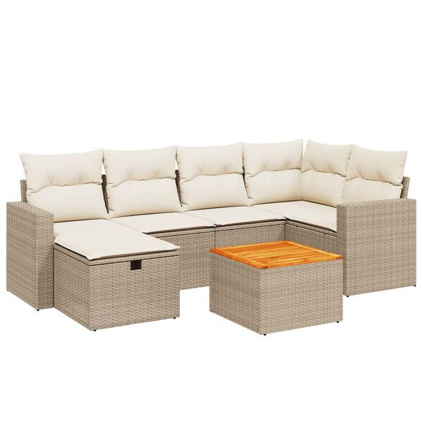 vidaXL 7-tlg. Garten-Sofagarnitur mit Kissen Beige Poly Rattan