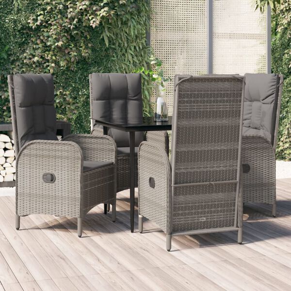 vidaXL 5-tlg. Garten-Essgruppe mit Kissen Schwarz und Grau Poly Rattan