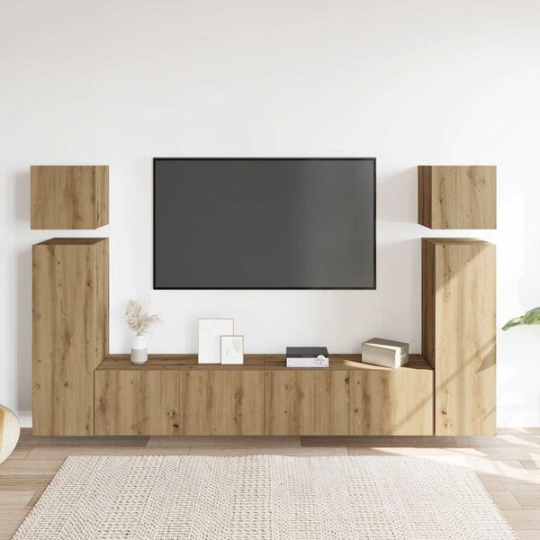 vidaXL 8-tlg. TV-Schrank-Set Wandmontage Artisan-Eiche Holzwerkstoff