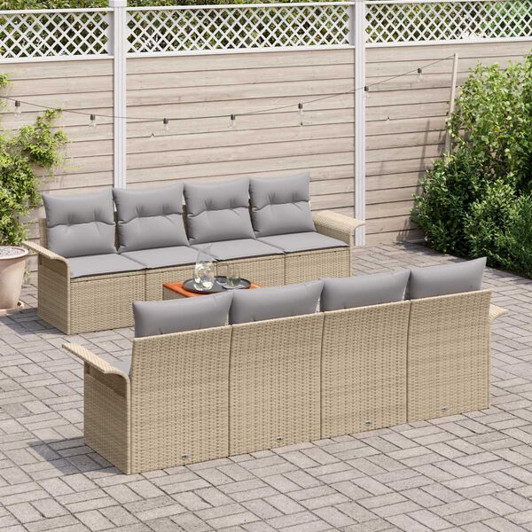 vidaXL Gartensofa-set mit Kissen 9 pcs Beige Poly-Rattan