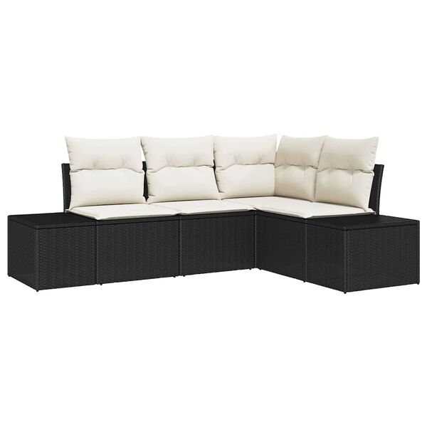 vidaXL Gartensofa-set mit Speicher 4 pcs Schwarz und Creme Poly-Rattan