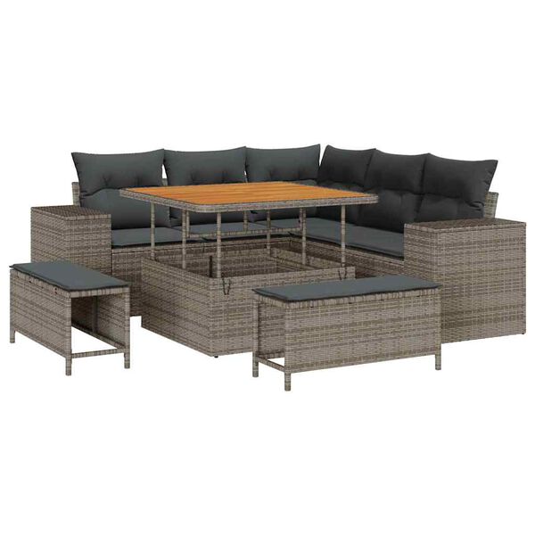 vidaXL Garten-Sofa-Set mit Kissen mit Speicher mit Kissen 8 pcs Grau