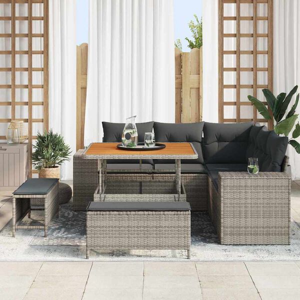 vidaXL Garten-Sofa-Set mit Kissen mit Speicher mit Kissen 8 pcs Grau