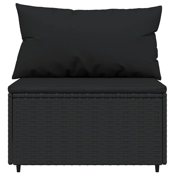 vidaXL Garten-Mittelsofas mit Kissen 2 Stk. Schwarz Poly Rattan