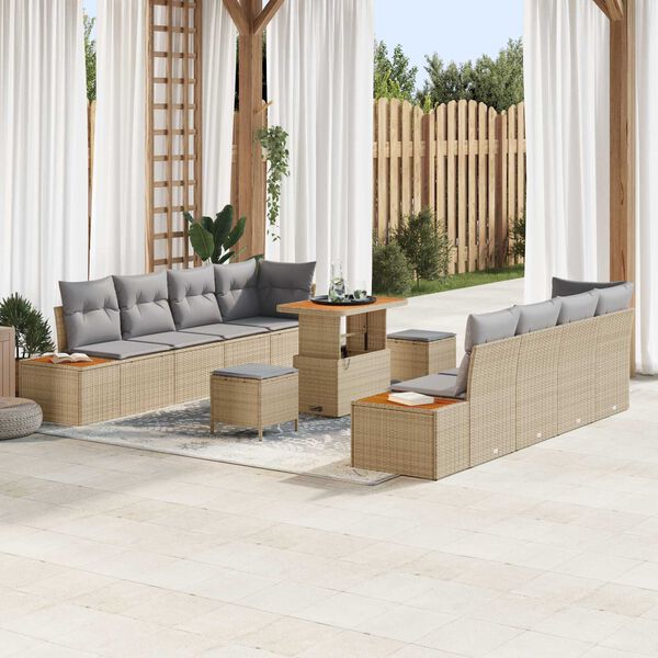 vidaXL Gartensofa-set 11 pcs Beige Poly-Rattan