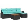 vidaXL Garten-Sofa-Set mit Kissen 6 pcs Schwarz Poly Rattan