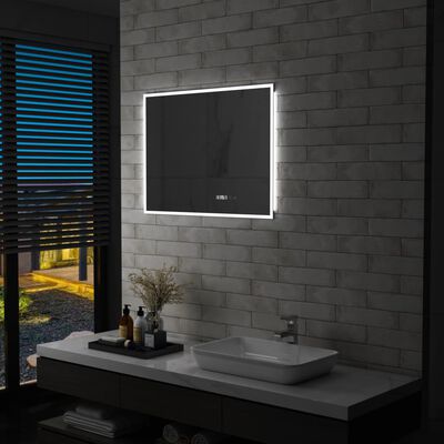 vidaXL LED-Badspiegel mit Berührungssensor und Zeitanzeige 80x60 cm