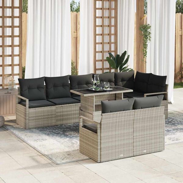 vidaXL Garten-Sofa-Set mit Kissen 9 pcs Hellgrau Poly-Rattan