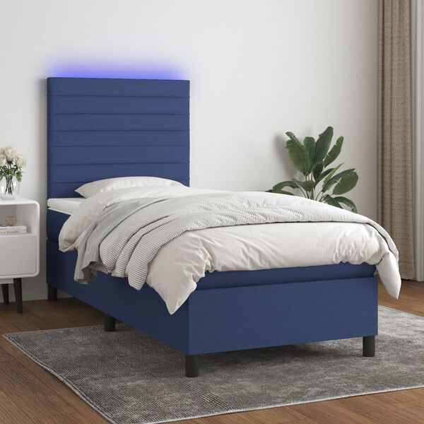 vidaXL Boxspringbett mit Matratze & LED Blau 90x200 cm Stoff