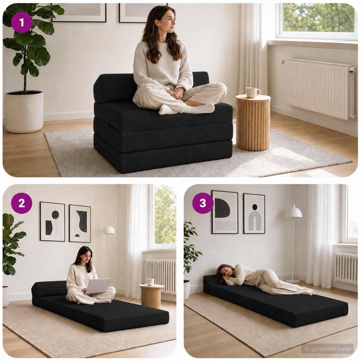 Klappsofa Bett Schwarz 200 x 70 x 10 cm Stoff kaufen