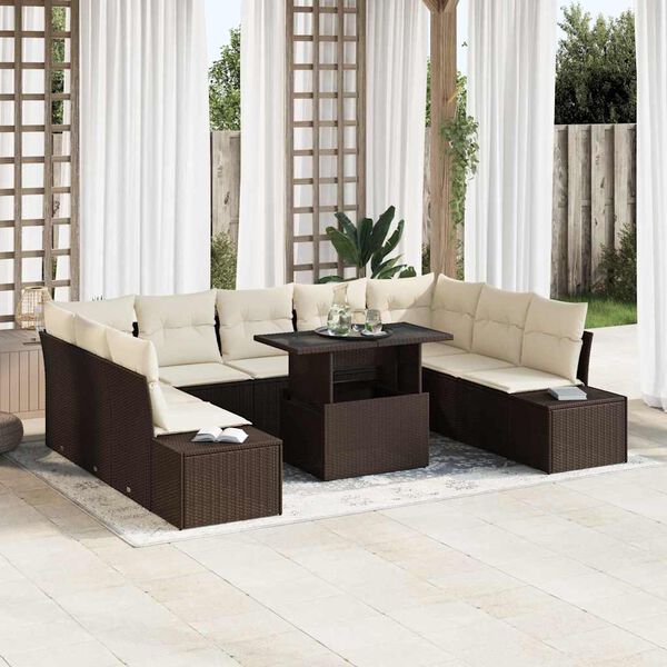 vidaXL Garten-Sofa-Set mit Speicher 10 pcs Braun Poly Rattan