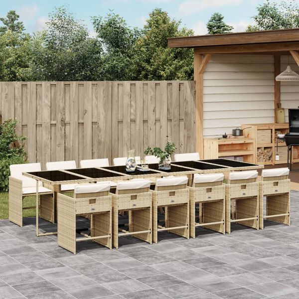 vidaXL 13-tlg. Garten-Essgruppe mit Kissen Beige Poly Rattan