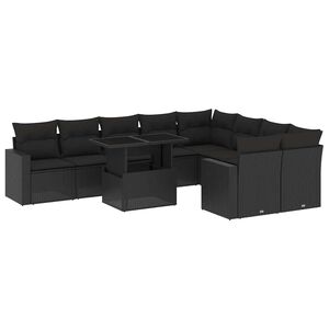 vidaXL 10-tlg. Garten-Sofagarnitur mit Kissen Schwarz Poly Rattan