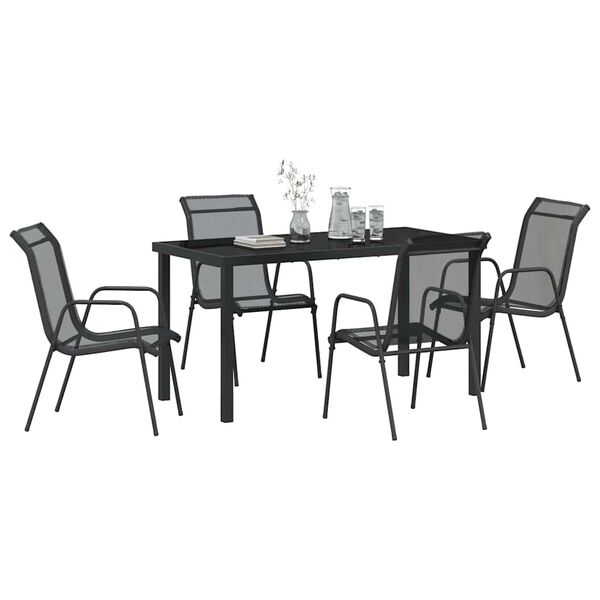 vidaXL Garten Essgruppe 5 pcs Schwarz Pulverbeschichteter Stahl
