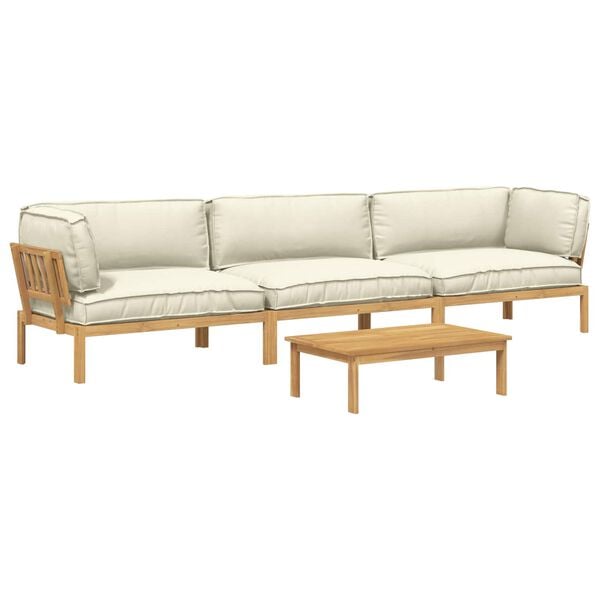 vidaXL Sofa Set mit Kissen Uni 4 pcs Creme Massivholz Akazie