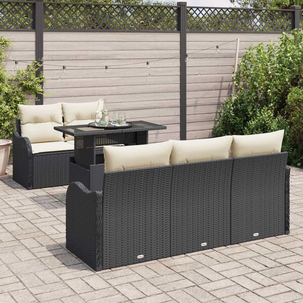 vidaXL Gartensofa-set mit Kissen 6 pcs Schwarz und Creme Poly-Rattan