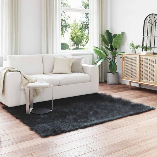 vidaXL Kunstschaffell Teppich Tafalla Schwarz 160 x 230 cm Polyester