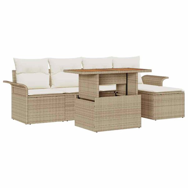 vidaXL Garten-Sofa-Set mit Speicher 6 pcs Beige Poly Rattan