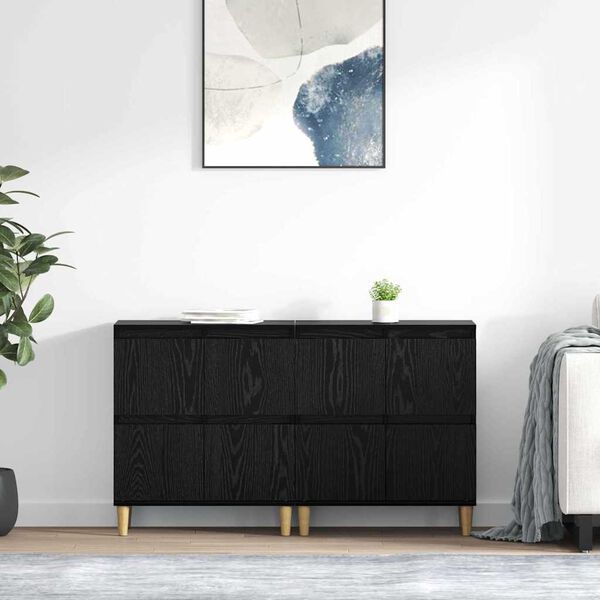 vidaXL Sideboards 2 pcs Schwarz Eichen-Optik 60 x 35 x 70 cm
