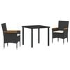 vidaXL Garten Essgruppe mit Kissen 3 pcs Schwarz Poly-Rattan