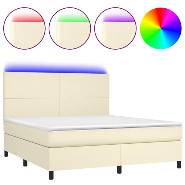 vidaXL Boxspringbett mit Matratze & LED Creme 180x200 cm Kunstleder
