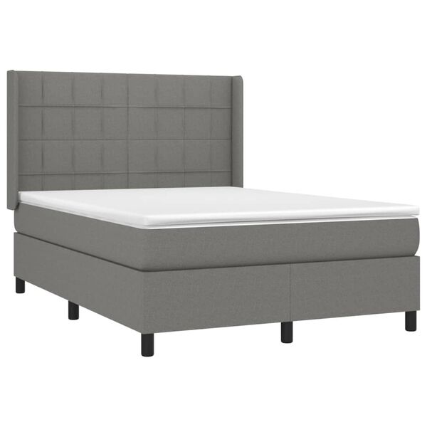 vidaXL Boxspringbett mit Matratze & LED Dunkelgrau 140x200 cm Stoff