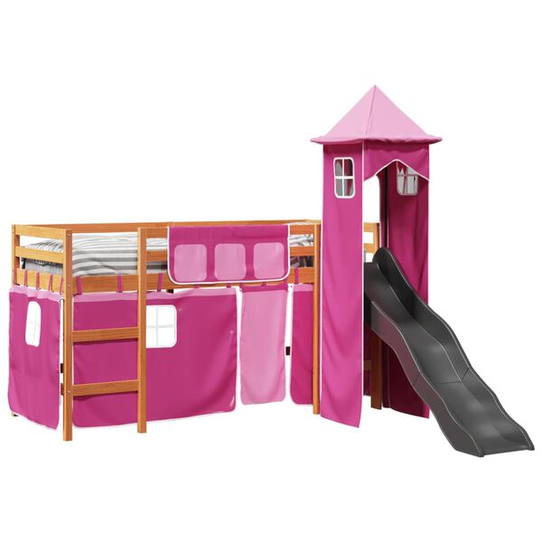 vidaXL Kinderhochbett mit Turm Rosa 80x200 cm Massivholz Kiefer